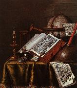 Edwaert Collier Still Life with Musical Instruments, Plutarch's Lives a Celestial Globe Sweden oil painting artist